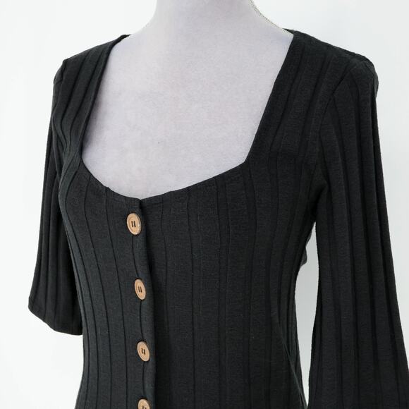 Free People Sweater Womens Medium Black Ribbed Knit Buttons Square Neck Y2K - Picture 8 of 15